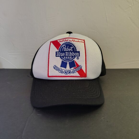 Pabst Blue Ribbon Hat Cap Snap Back Black White DOPE Mesh Trucker Ball Mens - Picture 6 of 15